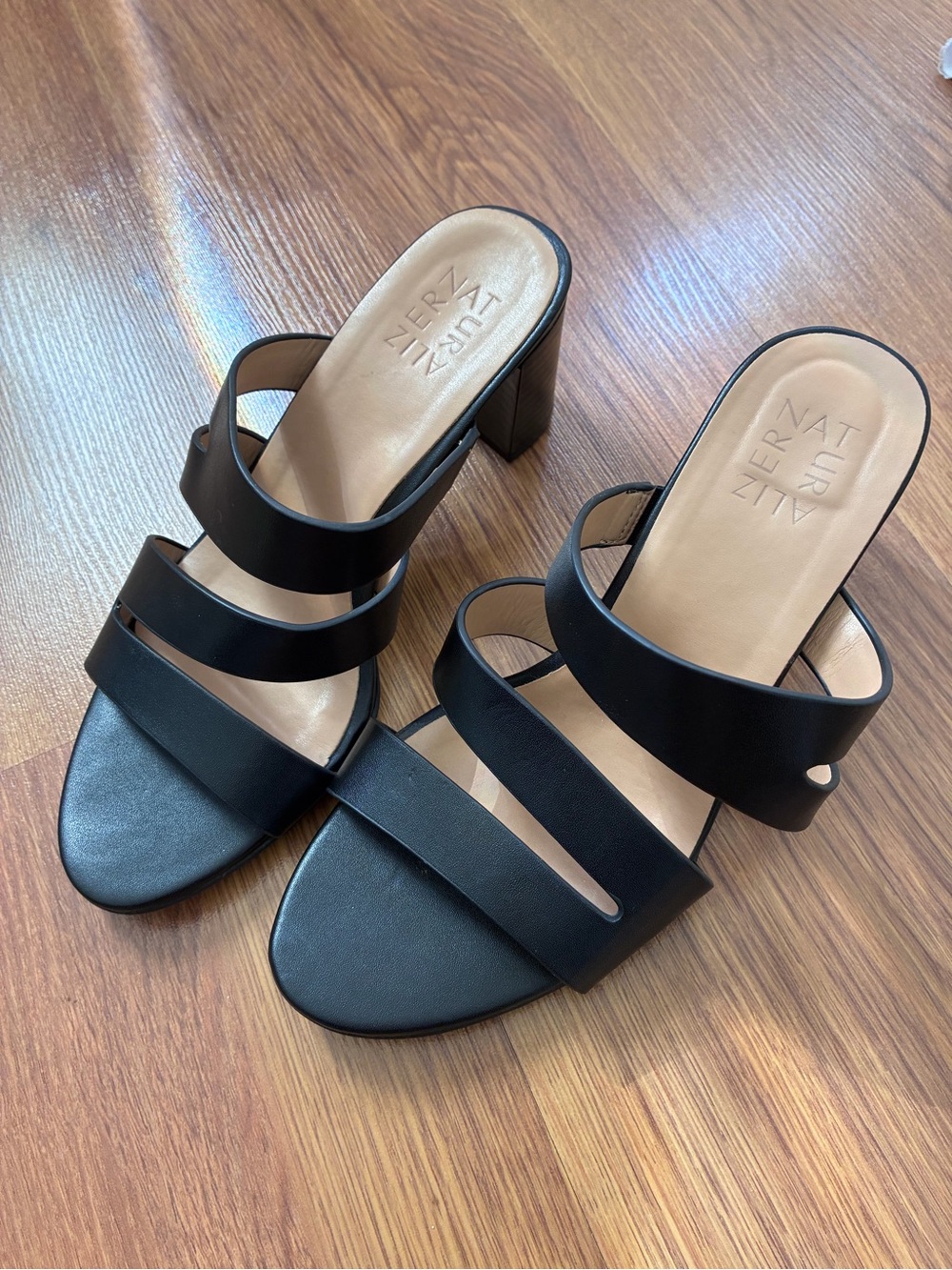 Naturalizer Black Triple-Strap Block Heel Slide Sandals